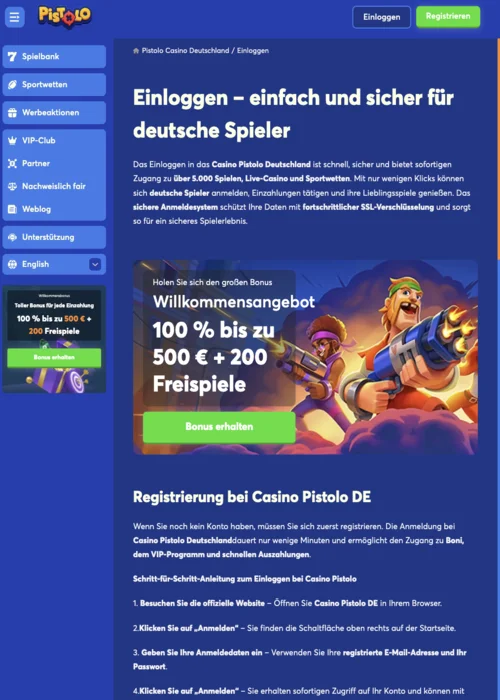 Willkommensbonus Pistolo Casino